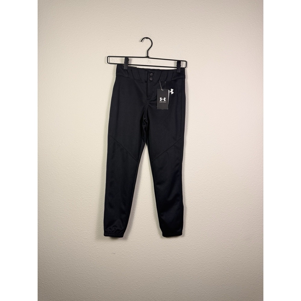 NWT Under Armour Kids Black Solid Softball Baseball Pants Snap & Zip Sz Small